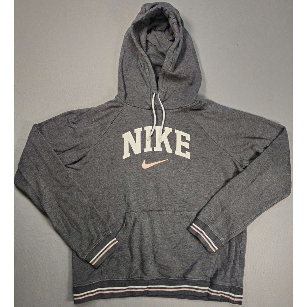 Nike Sportswear Varsity Fleece‎ Hoodie Womens S Gray Pink Logo BV3973-071